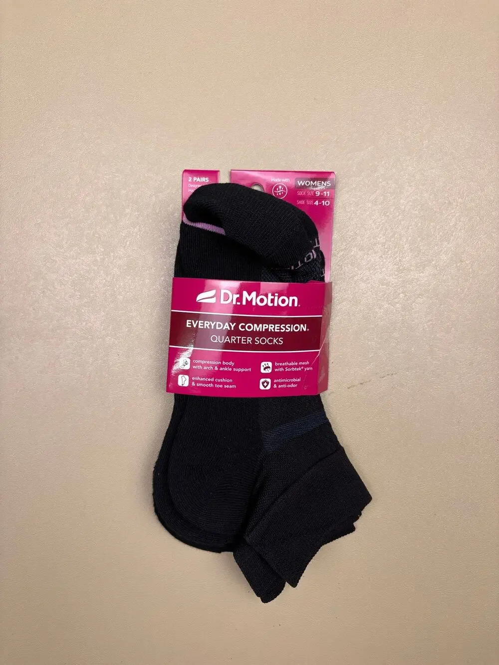 Dr. Motion Women’s Everyday Compression Quarter Socks 2 Pair Black Gray 9-11 NIP